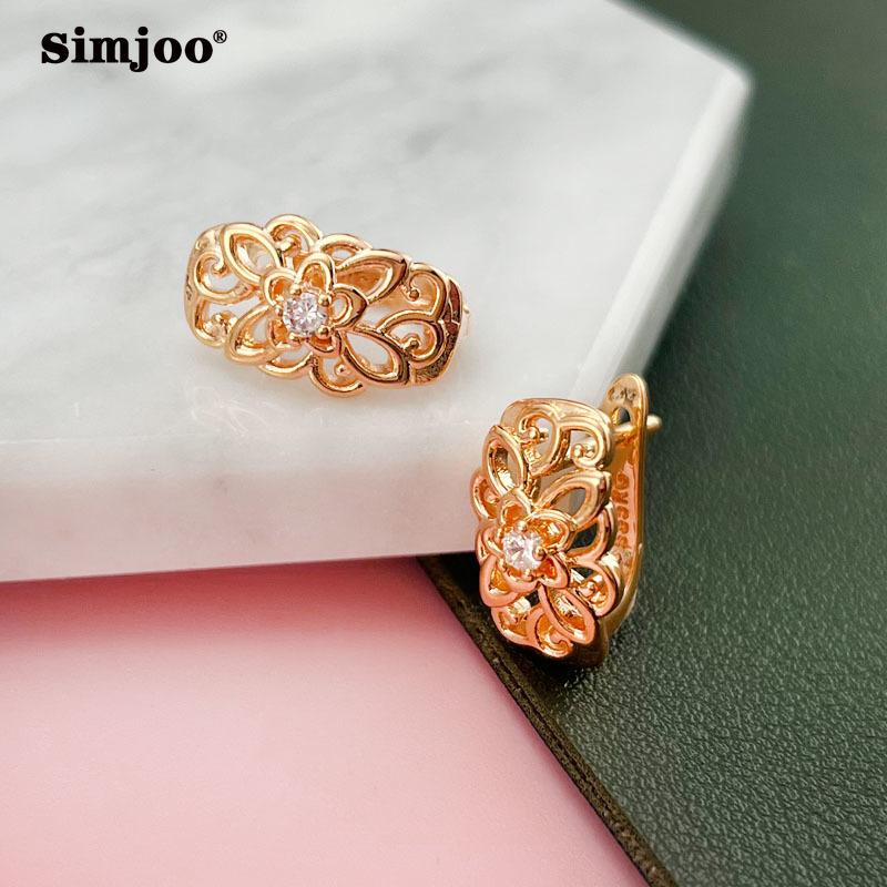 SIMJOO Zircon Earrings Fashion Temperament Carved Zircon Earrings for Women
