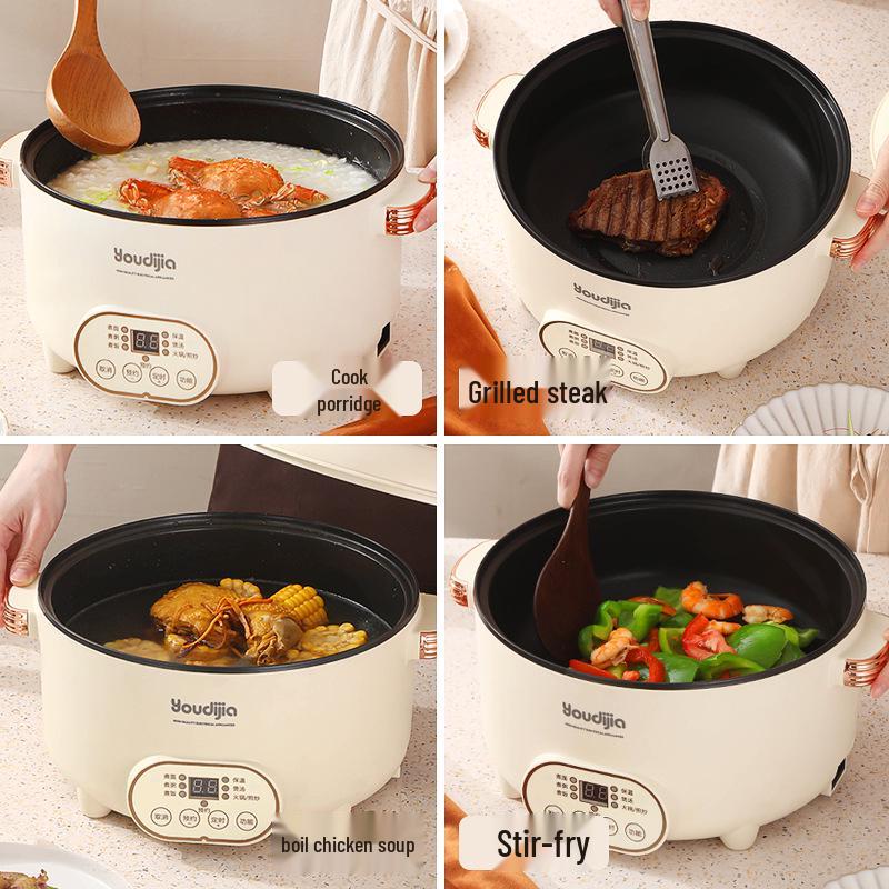 Multi-Functional Electric Cooker: All-in-One Pot for Hot Pot, Stir-Fry, Rice Cooking, Frying, Grilling, and Steaming.