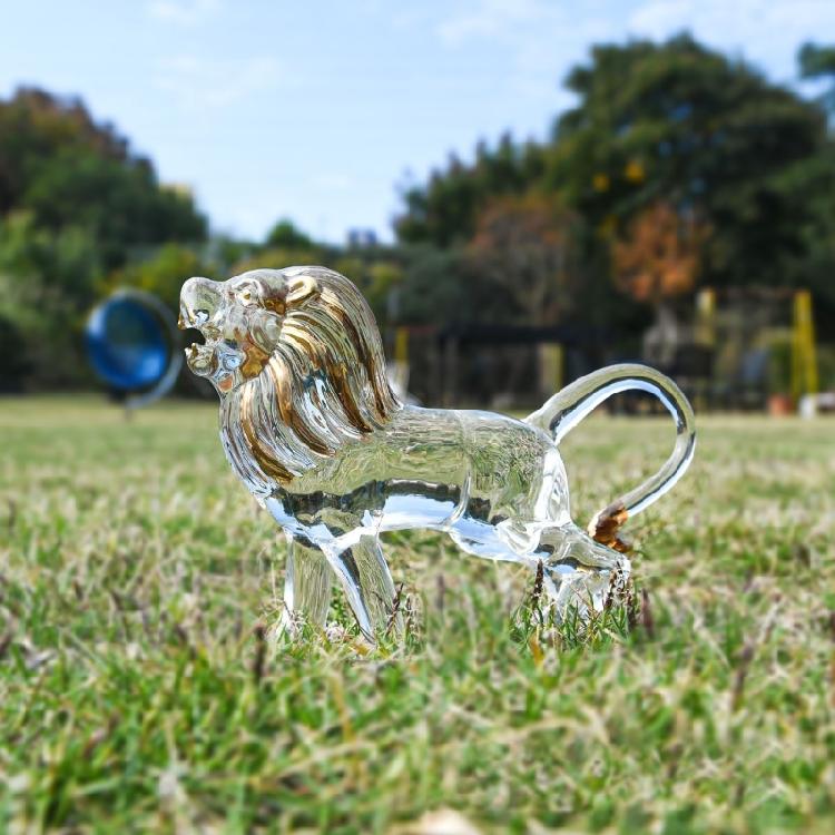 Blown Glass Lions Figurines Crystal Lions Statue Glass Art Wildlife Animal Sculptures Ornament Paperweight Collections