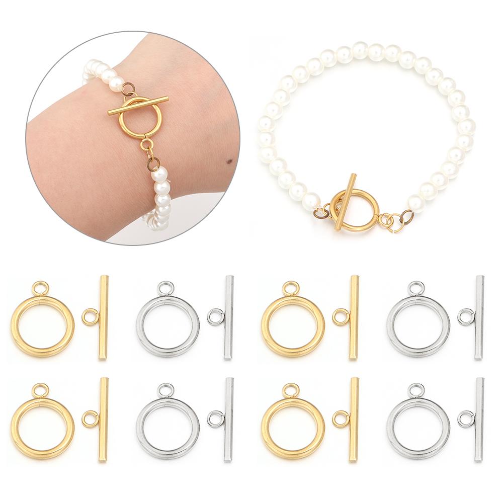4pcs/lot Stainless Steel IQ Clasp Round Toggle Clasps Gold Silver Color Toggle Connectors for DIY Jewelry Making Necklaces Craft