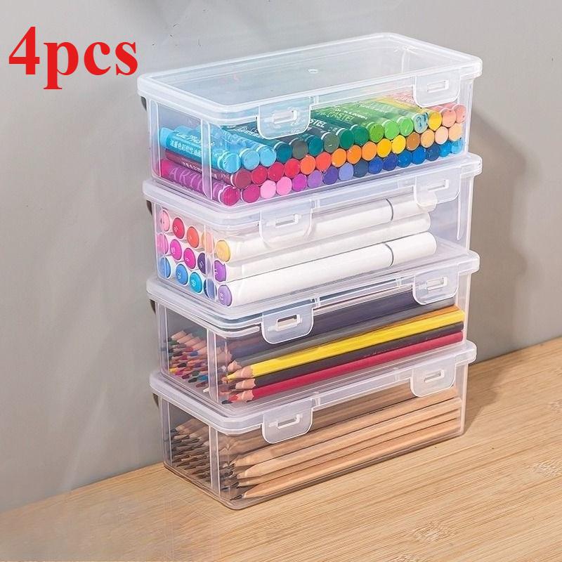 4PCS  Pencil Case Box Transparent Plastic Pencil Box For Students Without Printing Case Supplies Pencil Sundries Storage Box