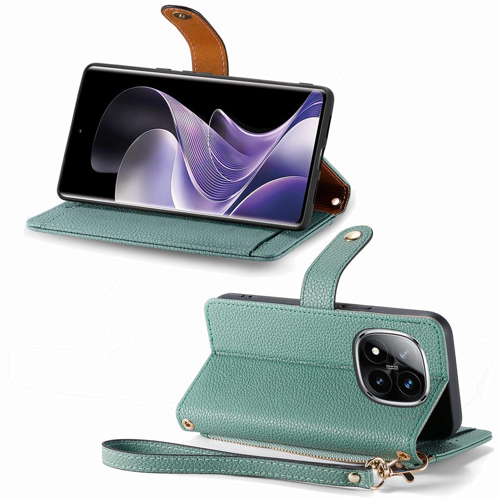 For Xiaomi Redmi Note 14 Pro 5G/Poco X7 5G Case RFID Blocking Zipper Pocket Leather Wallet Phone Cover with Strap