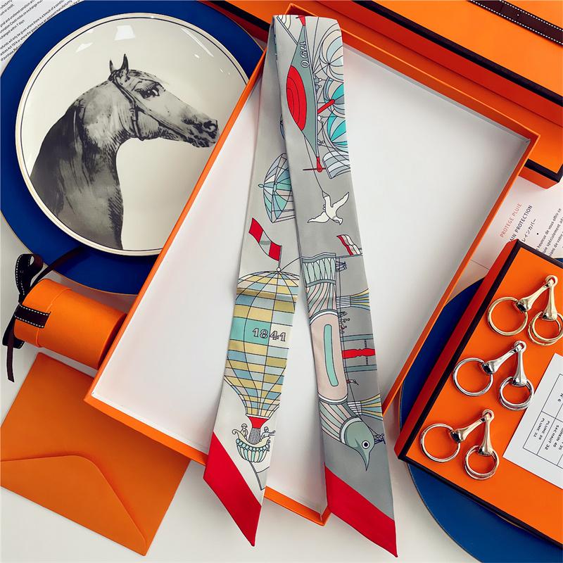 Cachecol de Seda 100% de Alta Qualidade Marca de Luxo Mulheres Faixa de Cabeça Faixa de Cabelo Foulard Gravata Lenço de Pescoço Cachecóis Skinny Acessórios