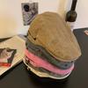 Pink Retro Denim Forward Hat Women'S American Casual Versatile Big Head Circumference Showing Face Small Beret British Style Hat