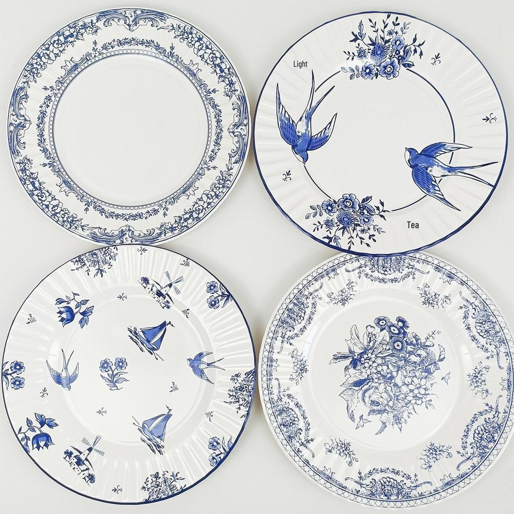 In-Stock Blue & White Chinese Porcelain-Style Disposable Paper Plates for Retro Party or Wedding