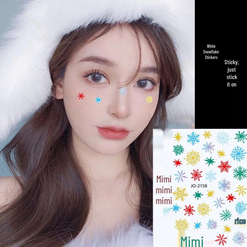 Colorful Christmas Snowflake Face & Nail Stickers with Adhesive Cartoon Designs