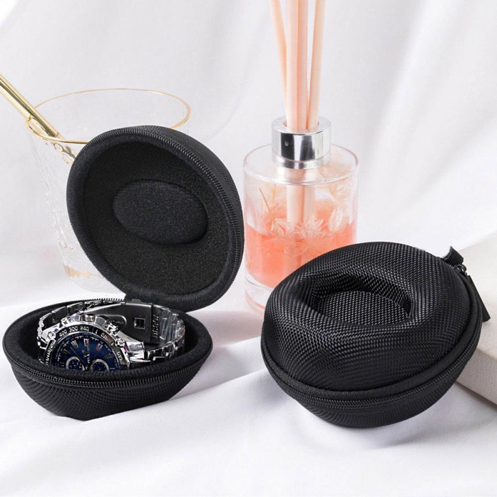 Portable Watch Travel Case Cushioned Round Portable Watch Holder for Travel Wristwatches Pouch Protector with Zipper