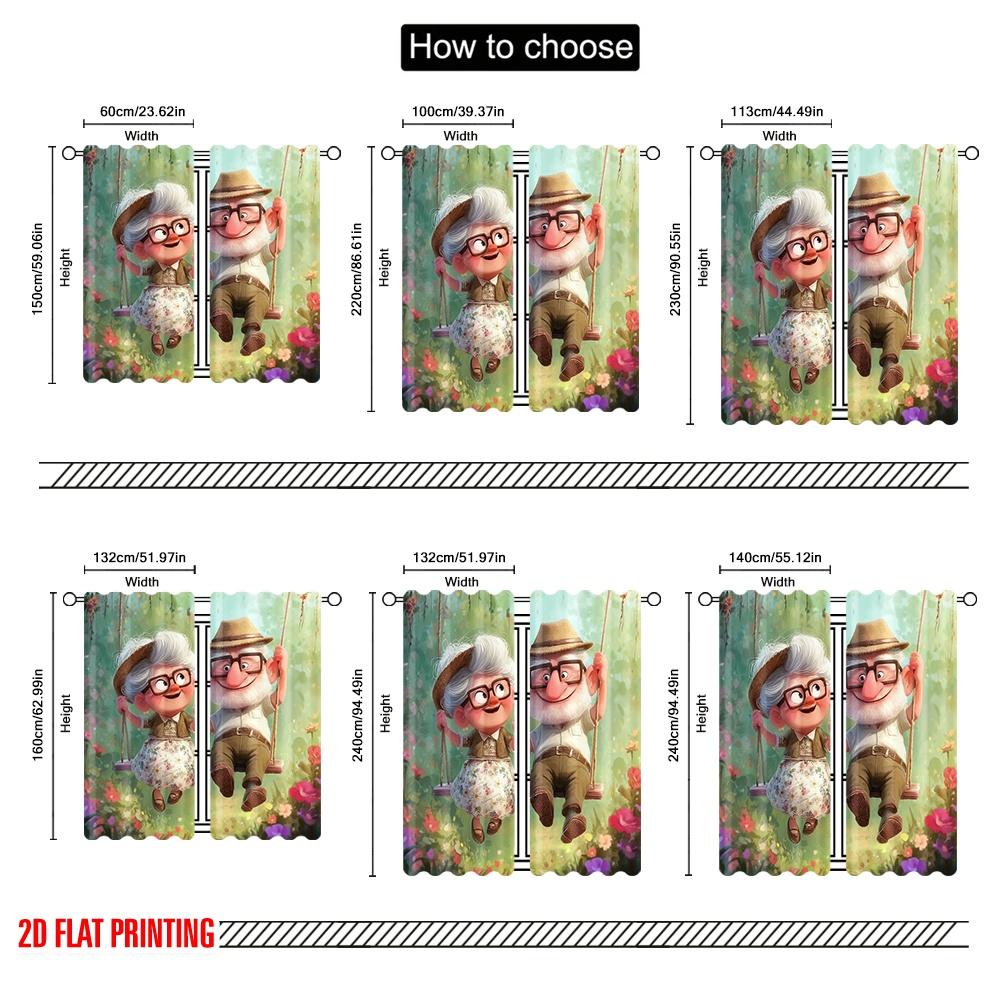 2 Stück, 2D-Flachdruck Vorhangstoff Verspielte Großelternliebe 100% Polyester (ohne Stange) Dekorationen für Zuhause für Schlafzimmer,