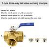 Brass Three-way Ball Valve, 1" DN25 Tap T-Type Female Thread Full Port for Water, Oil and Steam, 1 Inch