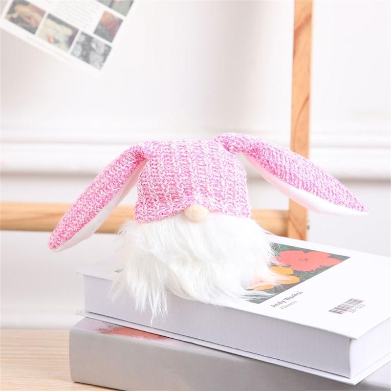 Easter Day Rabbit Decorations with Light, Handmade Gnome Doll Desk Ornament Easter Day Gift for Kid Adult