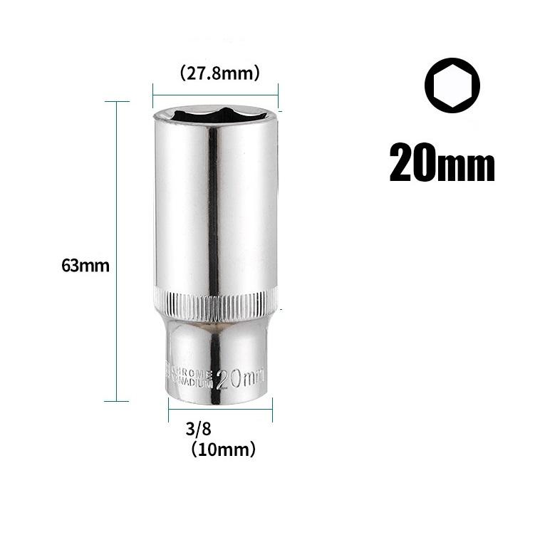 1PC 3/8in Deep Socket Adapter Hex Socket Wrench Heads Ratchet Tool 8-24mm 1/2Drive 6 Point Socket For Impact Deep Socket Adapter