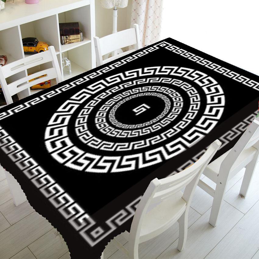 Tischdecke mit ovalem Muster in Schwarz und Weiß, für Zuhause, Esstisch, Couchtisch, Dekoration, Picknick, rechteckige, wasserdichte Tischdecke