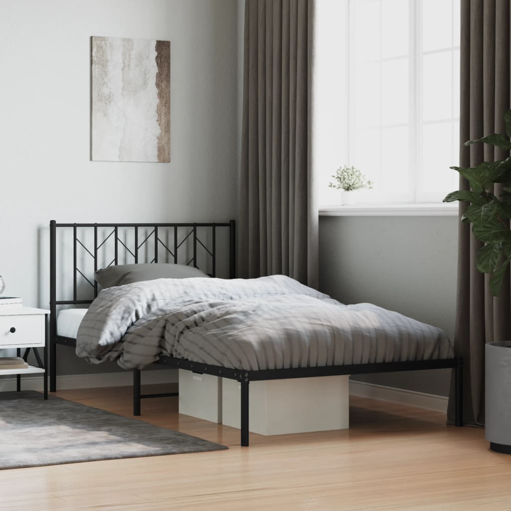Vidaxl Metal Bed Frame with Headboard, Black, 107X203 Cm