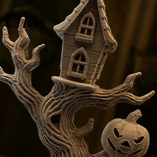 Unique Halloween Gift Ideas 3D Printed Tree House Ornament with Pumpkin, Spooky Table Dark Atmosphere Interior Decor Centerpiece, Dead Figurine