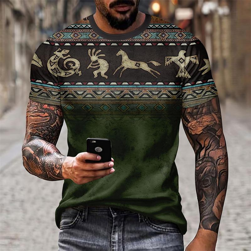 Ethnic Retro Pattern T Shirt For Men Exquisite 3D Printed Tees Summer Casual Short Sleeve Round Neck Tops Loose Street T-Shirts