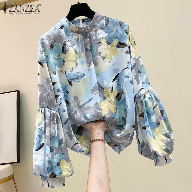 ZANZEA Women Casual Round Neck Lantern Long Sleeve Floral Print Blouses