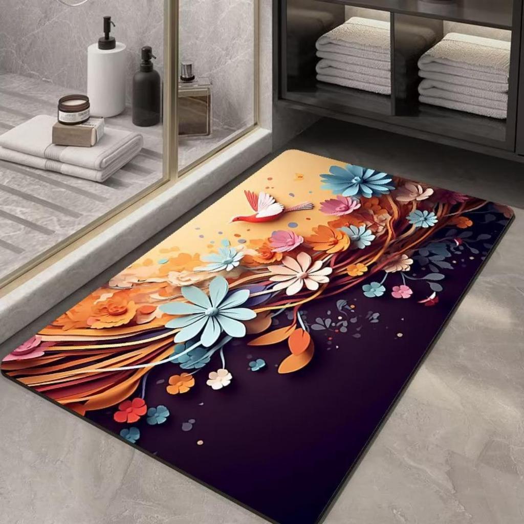 Tapete de espessamento de banheiro com impressão de diatomáceas Tapetes antiderrapantes para banheiras Tapetes para pias Tapetes para pisos laterais de banheiras Capacho para porta de chuveiros Almofada 3D de espuma de memória