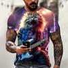 Rock Guitar Cat Graphic T-shirt Summer Fashion Short Sleeve Cool 3D Animal Printing Men's T-shirt Casual Street Shirt