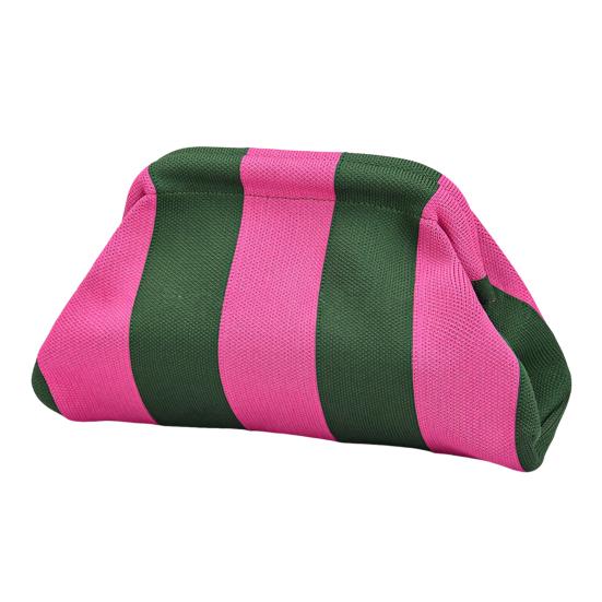 Lightweight Vacation Bag Women Woven Striped Clutch Purse, Large Capacity Kiss Lock Travel Makeup Organizer Cosmetic Pouch, Summer Beach Evening