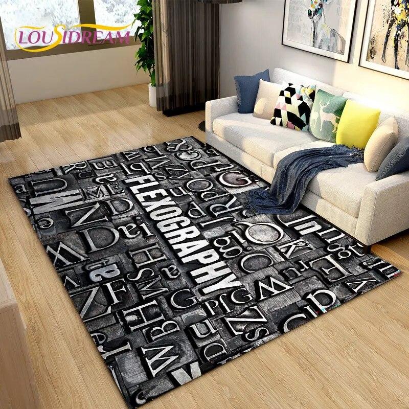 3D Letter Number Retro Nostalgia Area Rug,Carpet Rug for Living Room Bedroom Sofa Doormat,Kids Play Crawling Non-slip Floor Mat
