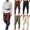 Calças de Tornozelo Medievais Masculinas Renascença Viking Pirata Cadarço Afuniladas Halloween Linho Costume Calças Cargo