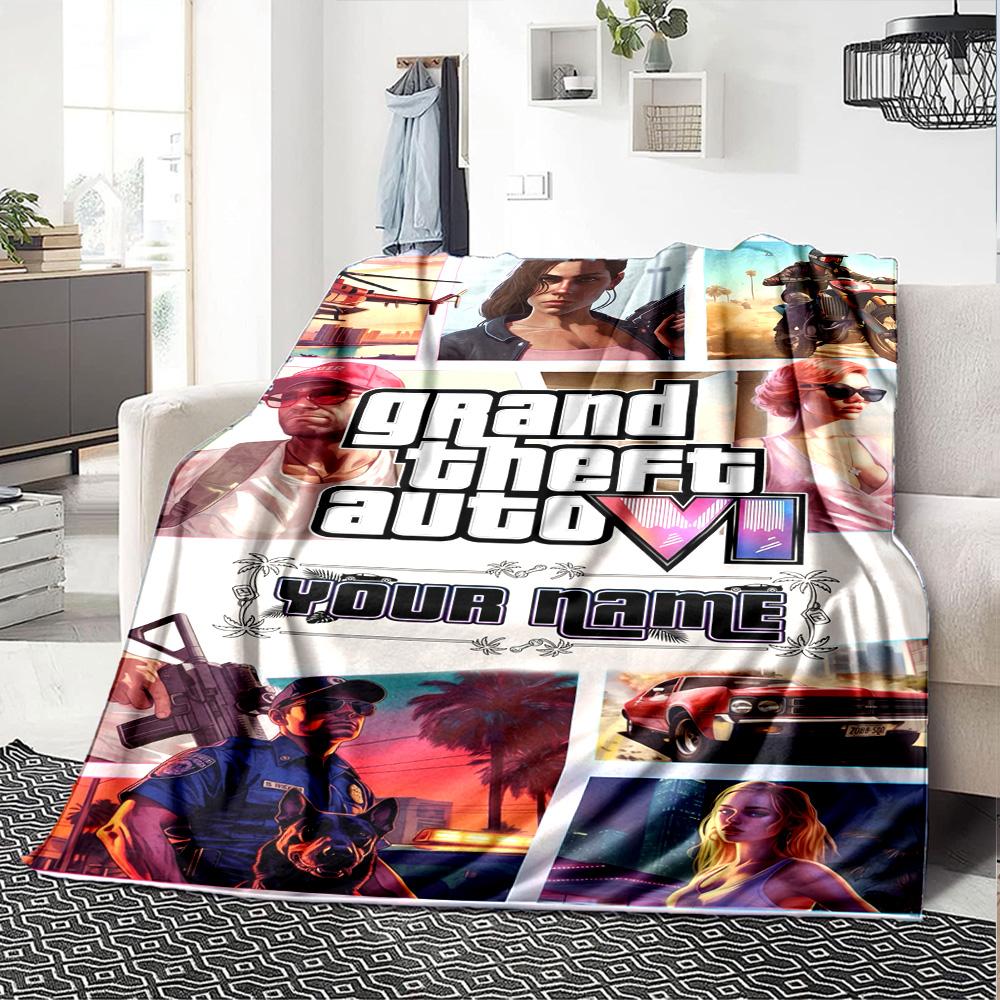 Gta Customize Your Name Blanket Cozy Customizable Blanket Comfortable Suitable for Chair Office Seaside Bed Ideal for All Seasons