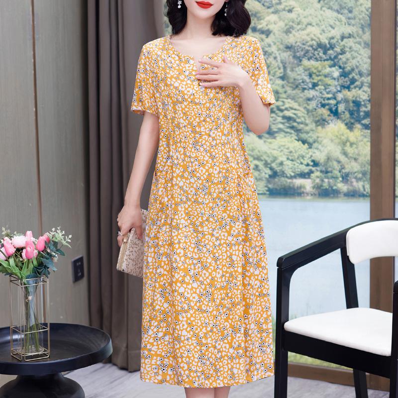 Elegante Damen-Sommerkleider Übergröße Lässig Print Kurzarm Langkleid