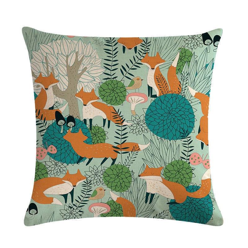 18 Fox Cartoon Linen Cotton Pillow Case Cushion Cover Sofa Home Decor Square
