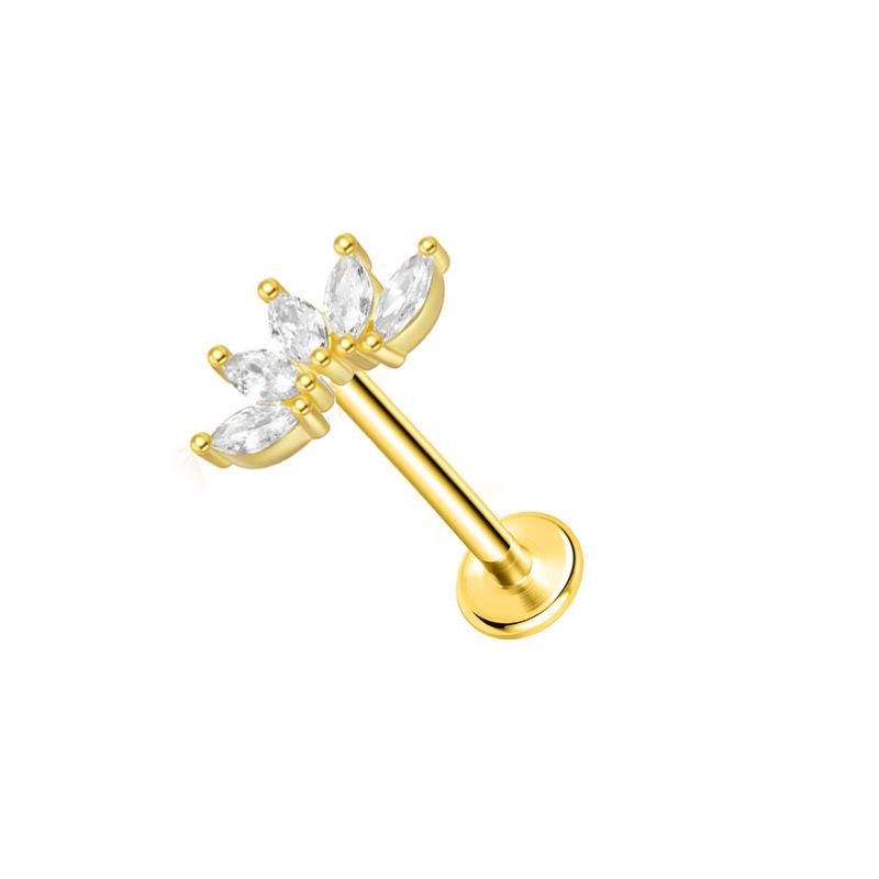 Steel Bar Heart & Cross Zircon Earrings - Women's 16G Cartilage & Lip Studs