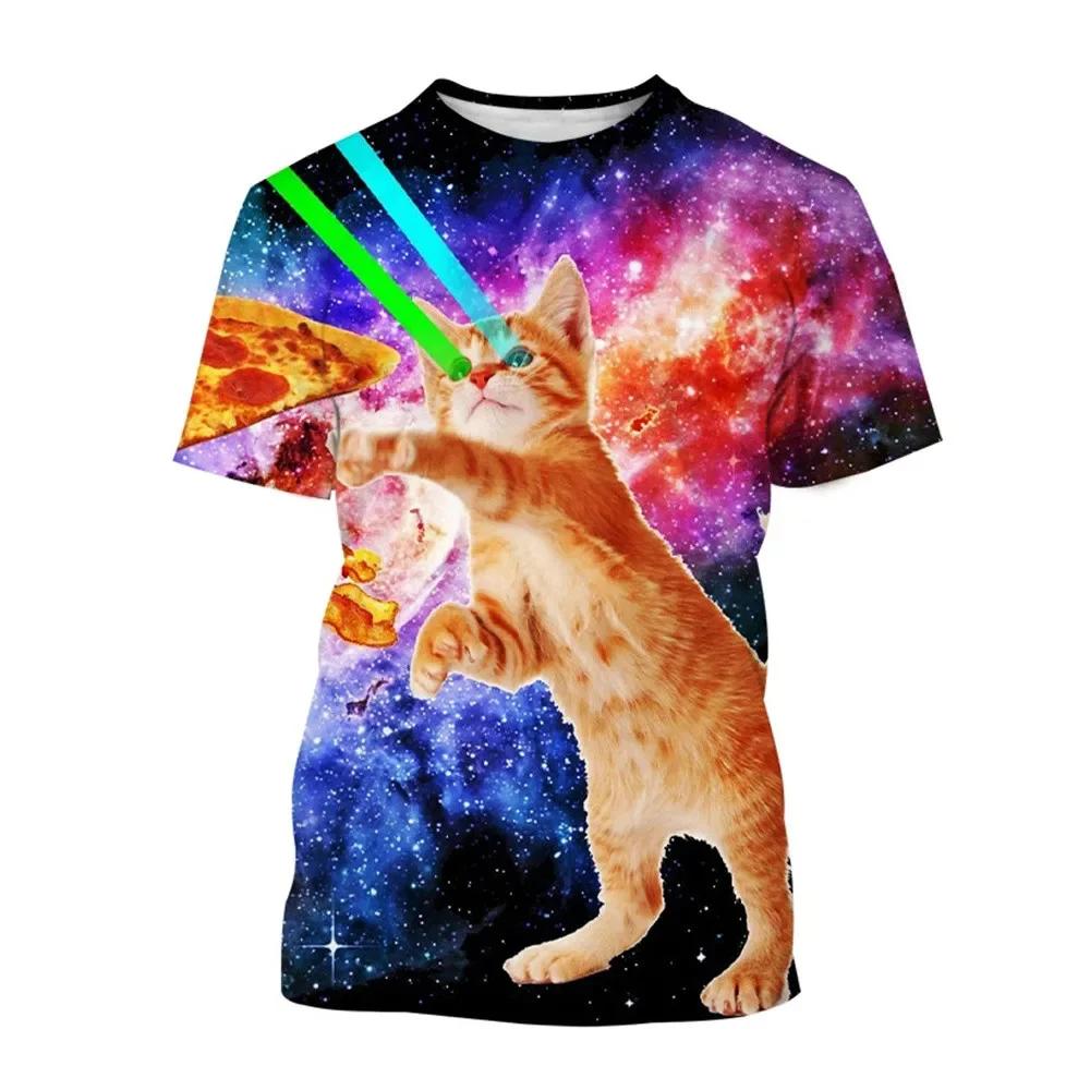 Animal Cat Graphic T Shirts Fashion Rainbow Galaxy Space 3D Printed T Shirt For Men Casual Streetwear Women Tshirt Funny Kid Top