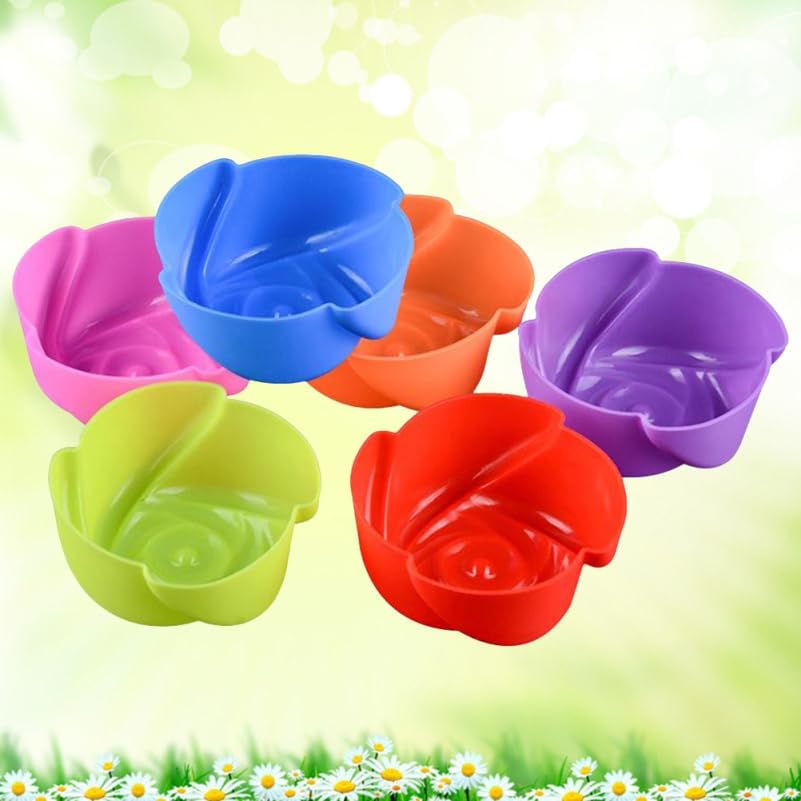 12Pcs Silicone Muffin Molds and Cake Molds for Baking Decorative Design Random Colors for Pudding Jelly and Chocolate Crafts Diy Bakery Accessory