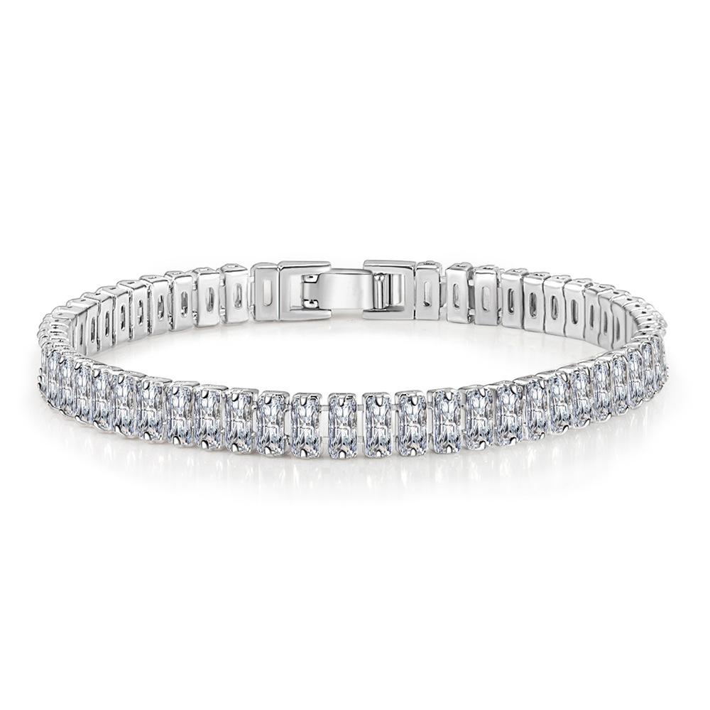 

925 Sterling Silver Square AAA Zircon Bracelet Fashion Jewelry 20CM