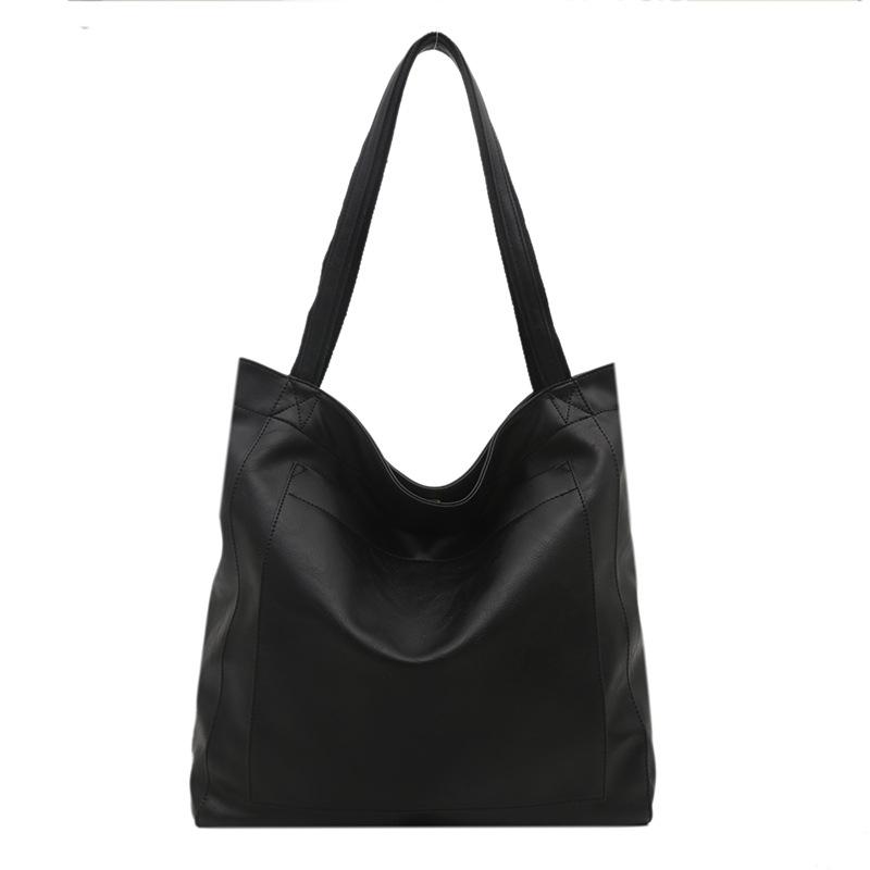 

Новая женская портативная сумка-тоут из мягкой кожи через плечо в ретро-стиле из кожи с масляной восковой пропиткой большой вместимости чёрный