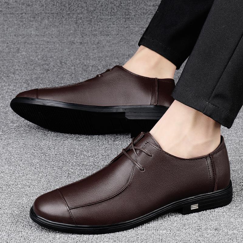 

Men s shoes business casual shoes foreign trade small leather shoes spring and summer first layer cowhide groom wedding shoes British leather shoes me 46 коричневый