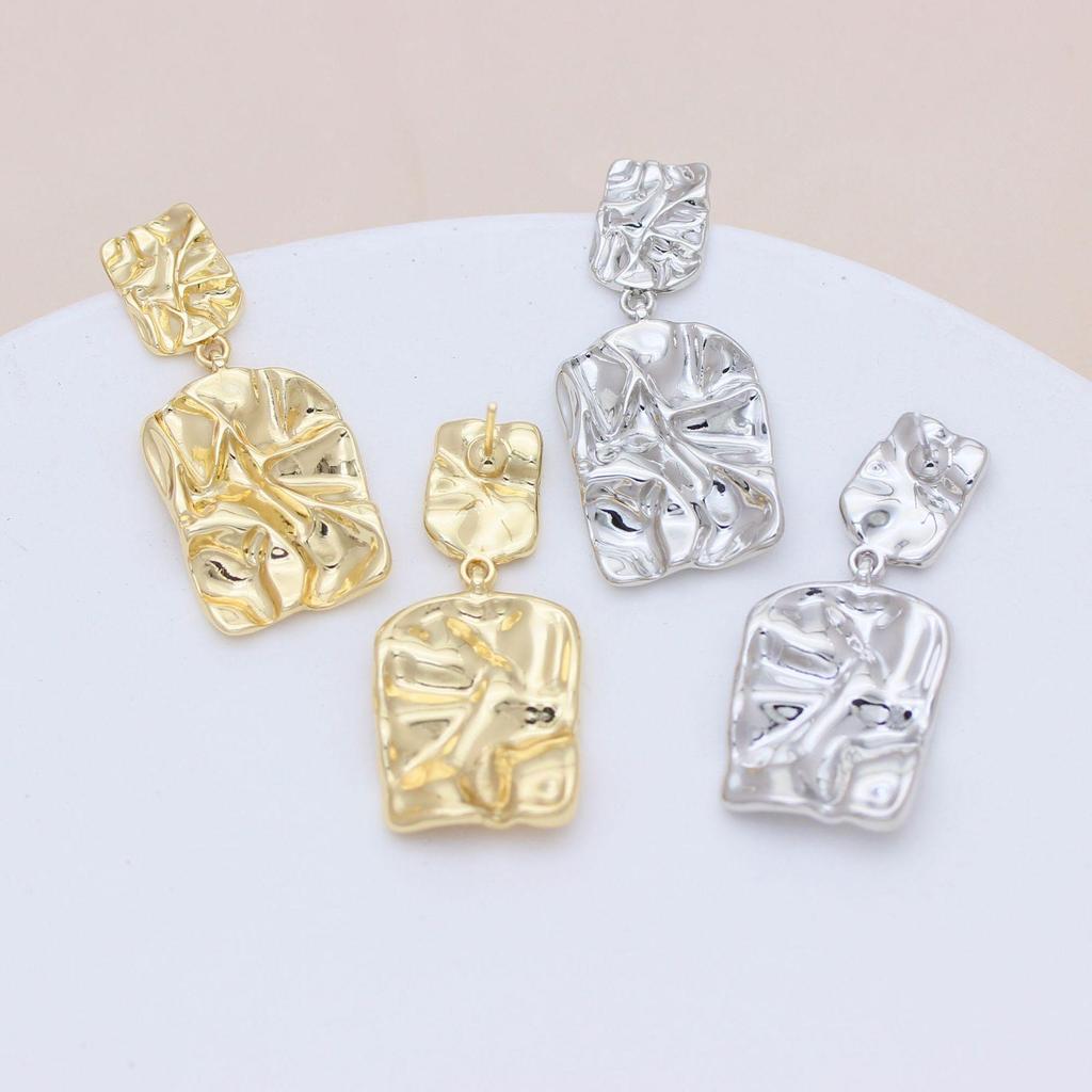 S925 Silver Needle Gold-Plated Geometric Square Pleated Earrings with French High-End Fashion for Women