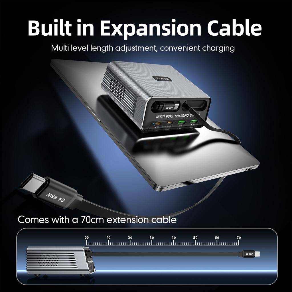 6 Port Desktop Charger with High Definition Display Portable Charging Station for Travel EU Plug