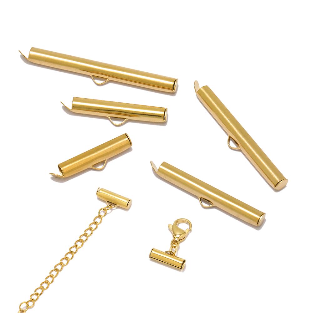 20pcs Stainless Steel Crimp End Caps Slider Clasp Buckles Tubes Connectors Findings for DIY Bracelet Jewelry Making Accessories