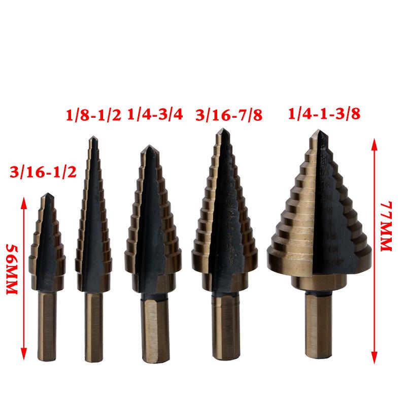5-Piece British Step Drill Bit Pagoda Twist Drill Set