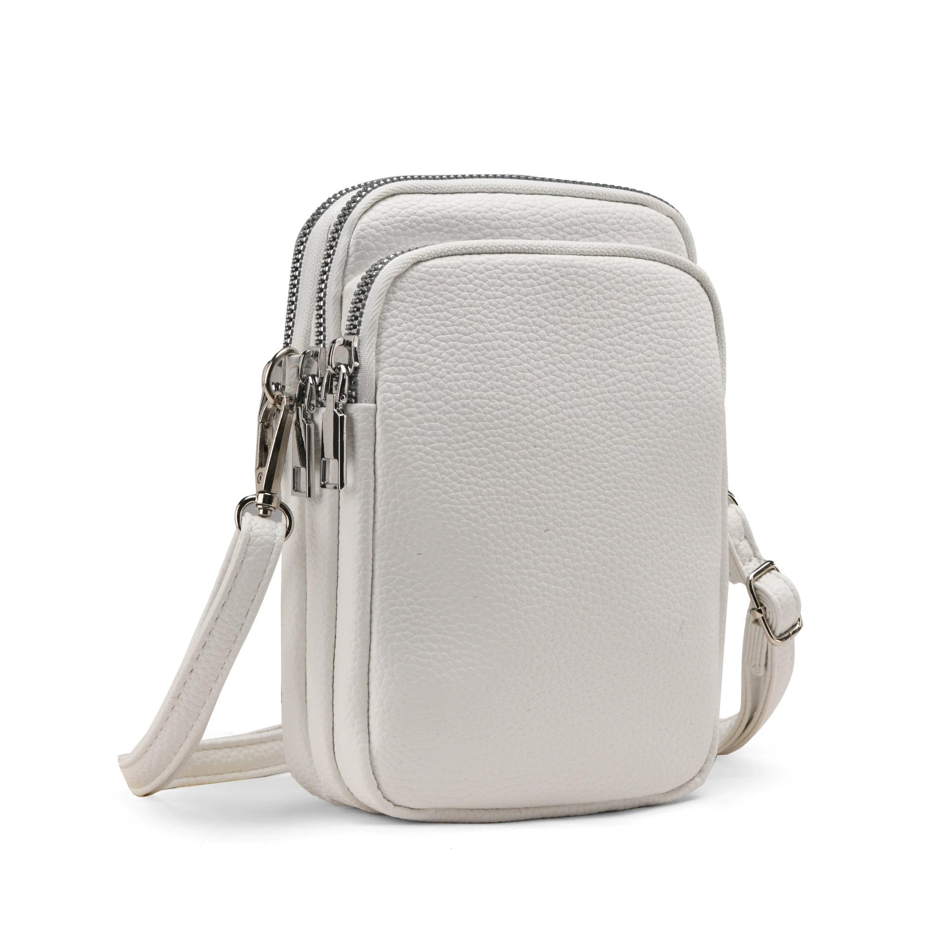 

Женская Мини-сумка Через плечо С Двумя Молниями Кожаные Сумки на Плечо Кошелек для Мобильного Телефона Вертикальный Многофункциональный Кошелек Черные Сумки для Прогулок Через Плечо