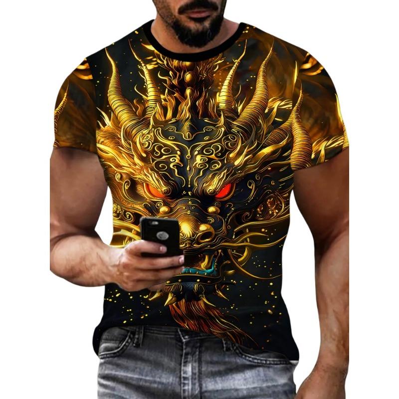Men's Fashion T-Shirt Summer Hot Item Cool and Stylish 3D Printed with Dragon Pattern Street Trend Daily Casual Sports Style
