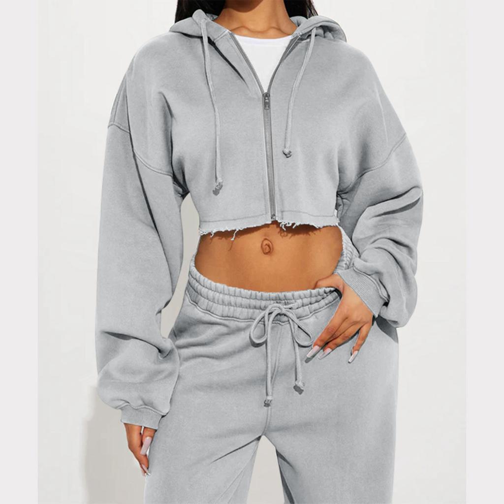 Damesmode Effen Kleur Lange Mouw Sportieve Casual Hoodie Set