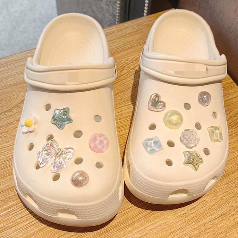 Set Fashion Gemstone Crystal Colorful Powder Shoe Charms Pearl Flower Shoe Decorations DIY Detachable Shoes Accessories 1 Set