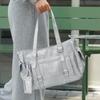 Stylish Patent Leather Tote Bag Multi-pocket Work Shoulder Bag Silver Hardware Buckle Crossbody Bag Student Large Capacity Bag