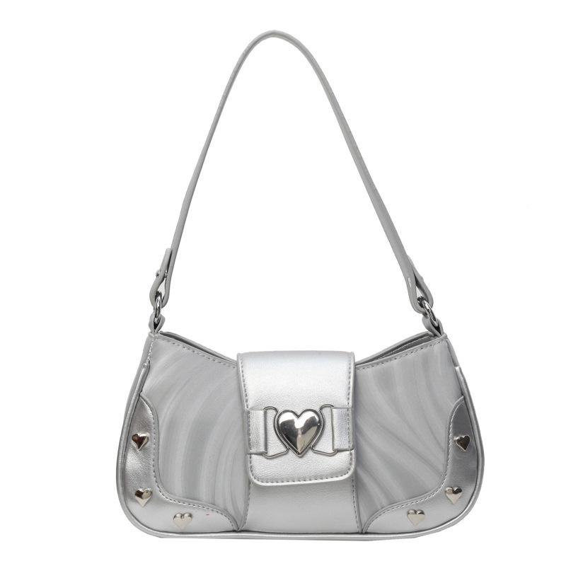 

Весна и лето 2025 новый темперамент легкая роскошь сумка на плечо женская корейская версия заклепки иностранный стиль сумка-мессенджер модная универсальная под 24*7*13 серебряный