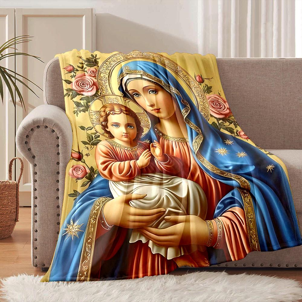 1PC Blessed Virgin Mary Print Blanket Warm Soft and Comfortable Home Travel Blanket Sofa Bedding Camping Cover Blanket for Gifts