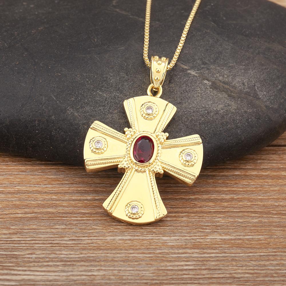 

Nidin Hot Sale Copper Inlaid Zircon Cross Charm Pendant Necklace For Women Girl Religious Style Chain Choker Jewelry Accessories золотий