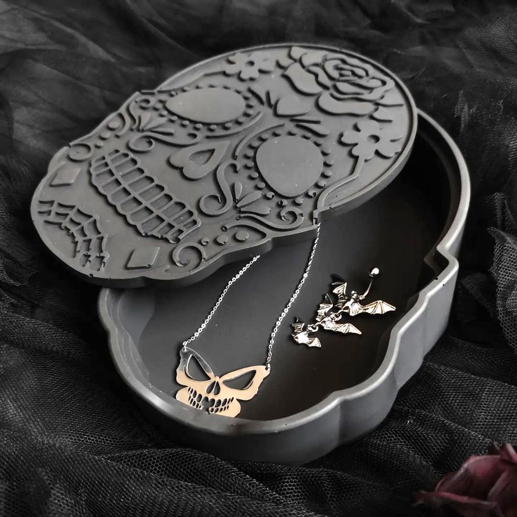 With Cover Skull Box Silicone Molds DIY Cement Gypsum Skull Head Storage Jar Pottery Mould Making Jewelry Box Home Decoration