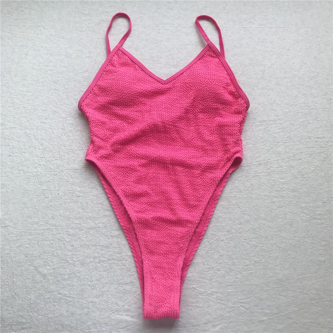 

Сексуальний 3-кольоровий зморшкуватий суцільний купальник без спинки з високим вирізом. Жіночий купальний костюм з м’якою підкладкою. L рожевий