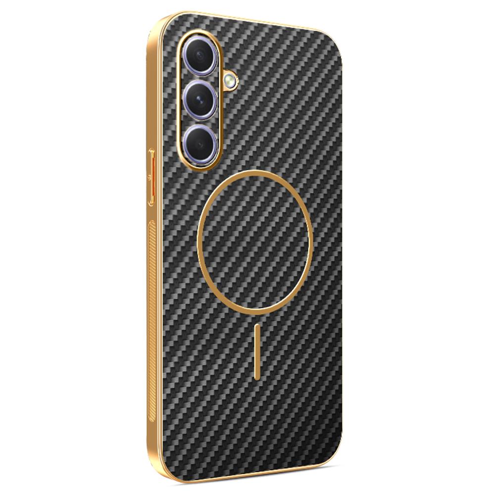 For Samsung Galaxy A55 5G Phone Case Carbon Fiber Textured Electroplated TPU Back Cover