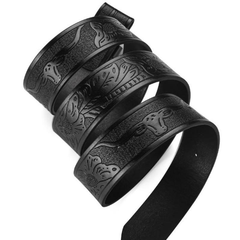 New Men's Western Cowboy Belts Cool Handsome Black PU BELT Material Embossed Design and Stylish Alloy Buckle Men Belt